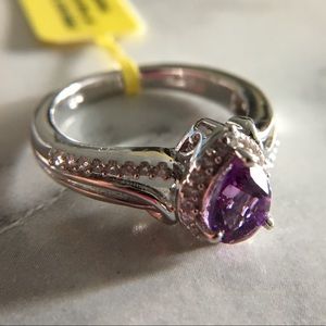 Genuine Gemstone Mashamba Amethyst & Zircon Sterling Silver Ring Sz 6